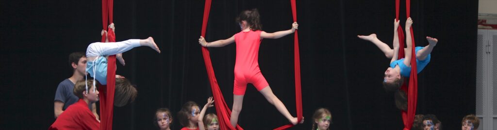 Pratique du tissu aérien lors d’un atelier de cirque